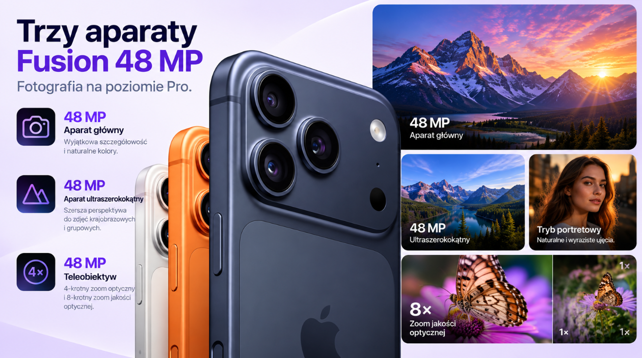 Apple iPhone 17 Pro – profesjonalny system trzech aparatów Fusion 48 MP